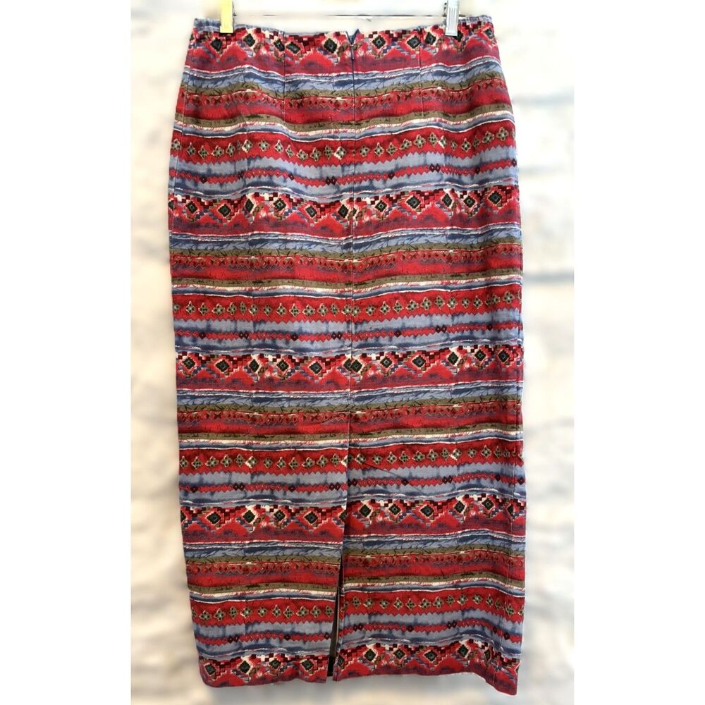 Coldwater Creek Southwest Aztec Denim Wrap Skirt Long Length Cotton Made in USA